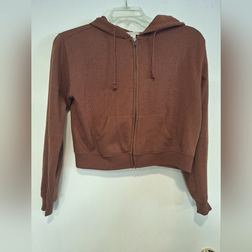 Full Tilt Cute Brown Cropped Zip Up Hoodie, small